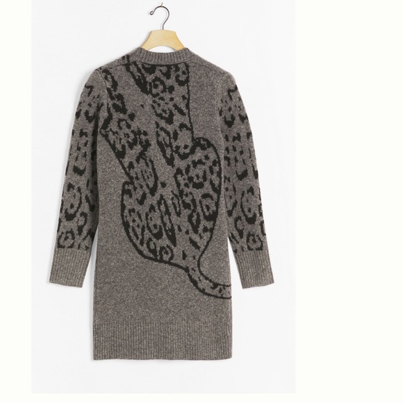 Anthropologie Averie Lucerne Leopard Cardigan Cardi Gray Black Oversized - Picture 4 of 6